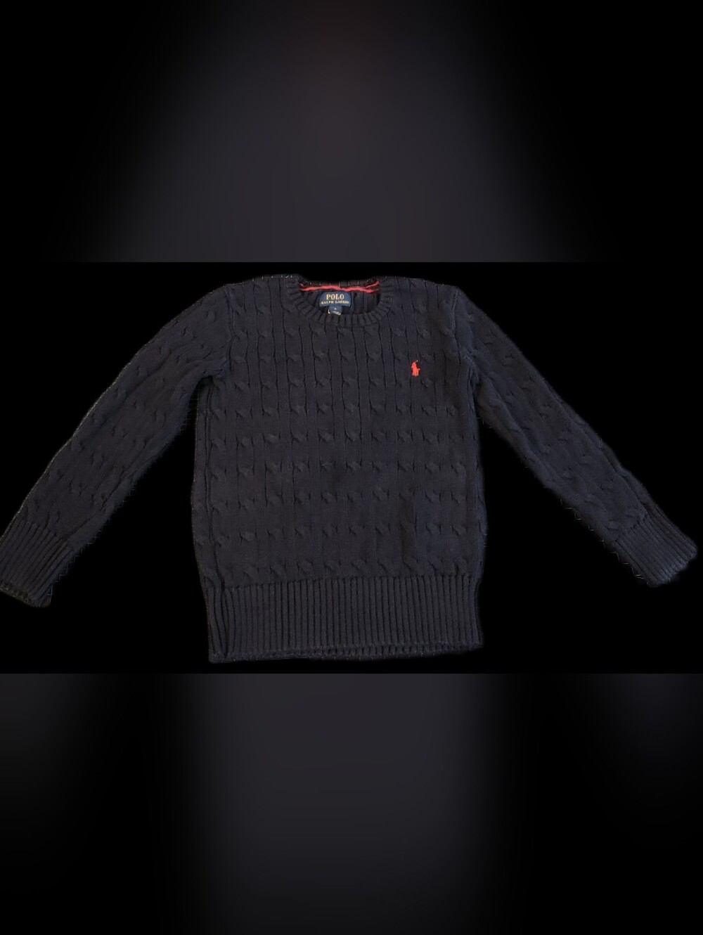 #KCB60 Polo by Ralph Lauren Navy Cable-Knit Crewneck Sweater with Red Pony